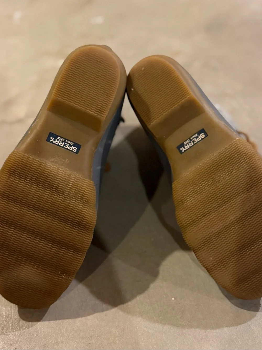 Sperry Gray Wool-Top Duck Boots with Tan Leather Accents